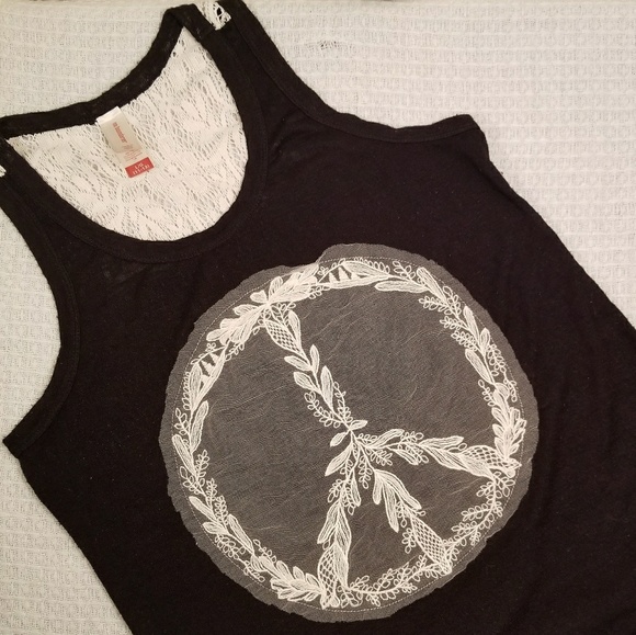 No Boundaries Tops - No Boundries Black Peace Sign Tank Top